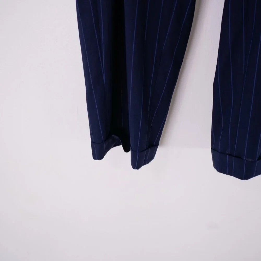 Tommy Hilfiger Blue Striped Wool 2 Piece Suit 46R 40 / 28.5 3 Button High Rise P